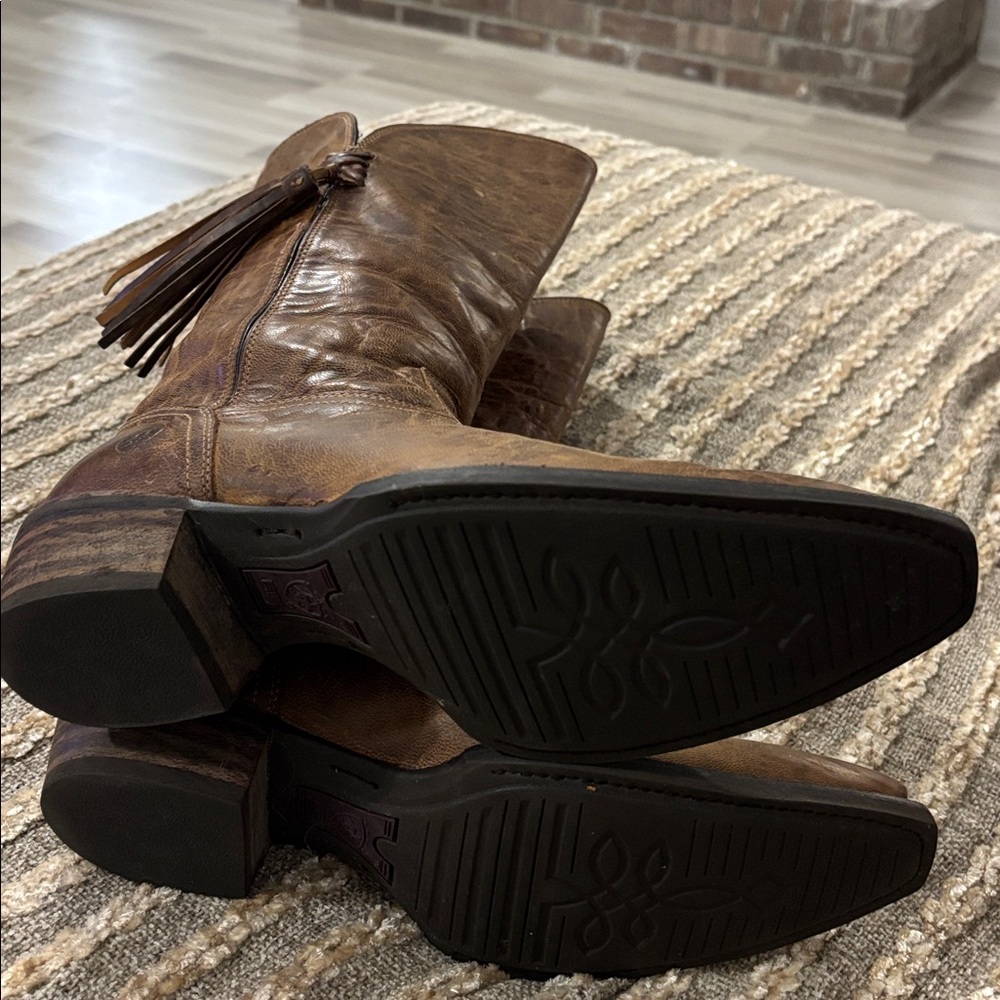 Ariat Women Brown Zipper Tassel Cowboy Leather Western Boots Size 8 - Picture 8 of 16